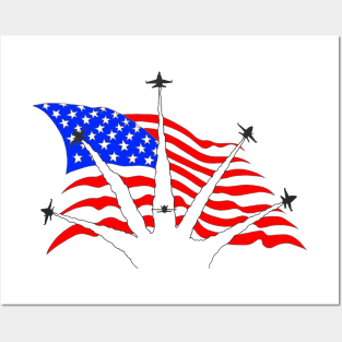 F18 Hornets flying over American Flag Ver 4 Posters and Art